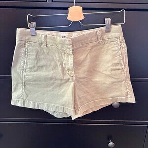 J. Crew stretch chine shorts, size 8, light olive drab, 4" inseam